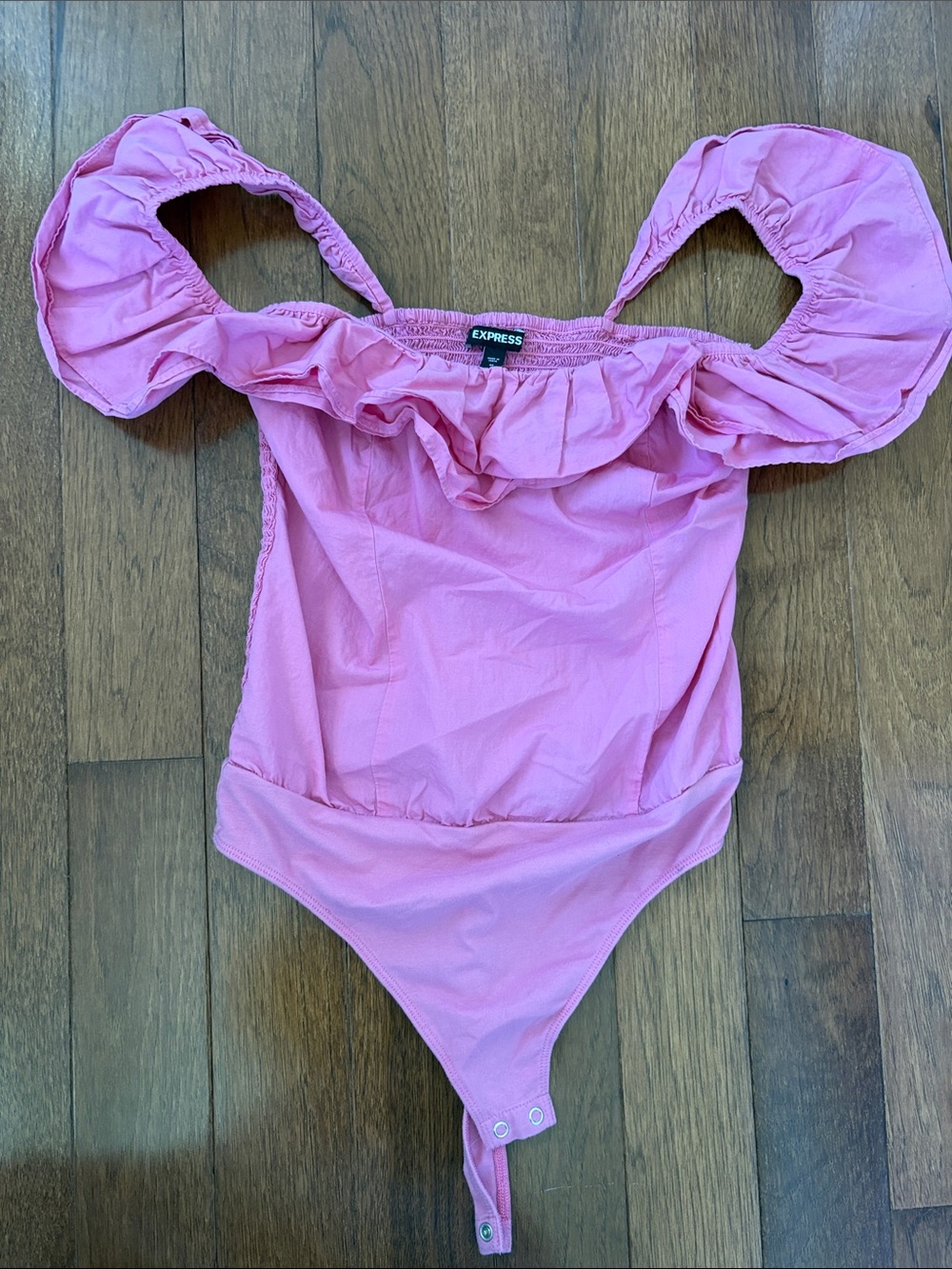 Express Rose Pink Off-Shoulder Ruffle Bodysuit